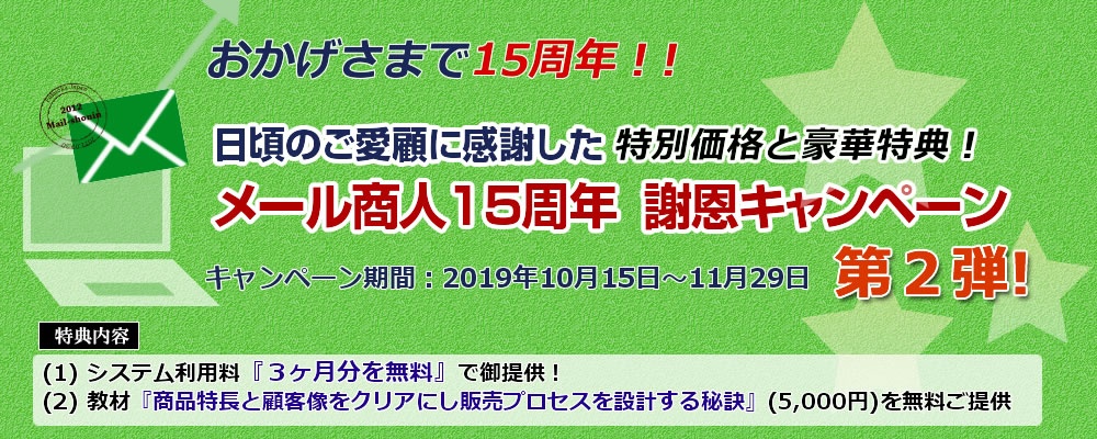 メール商人15周年キャンペーン